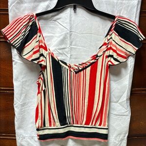 Band of Gypsies Red, Black & Cream Striped Crop Top